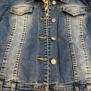 Cache Denim Jacket with Rhinestone Floral Buttons